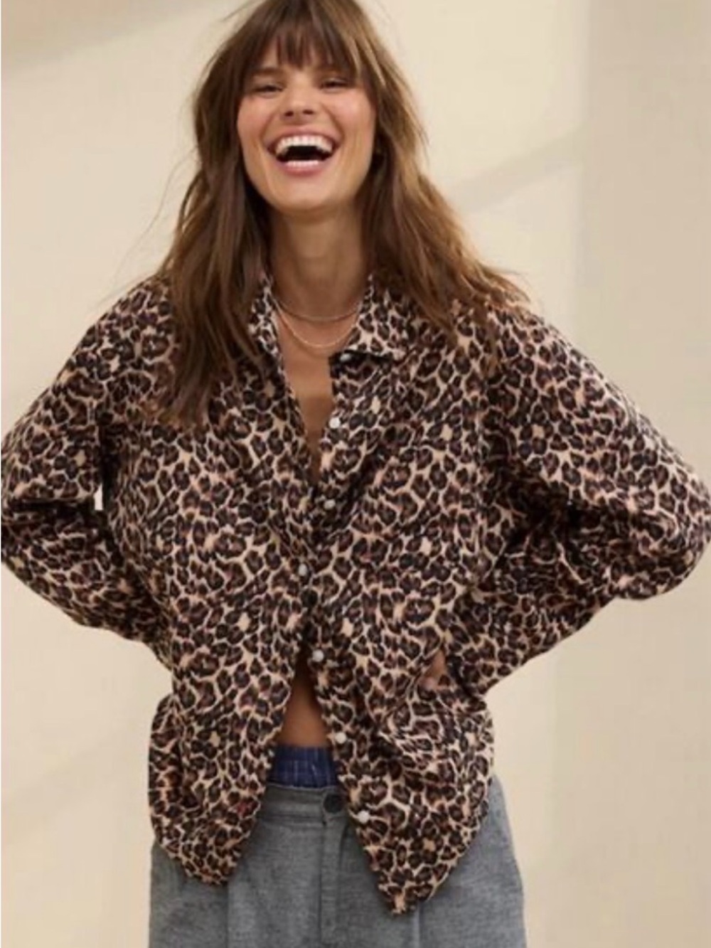 Aerie Leopard Print Button-Up Shirt - Brown & Black